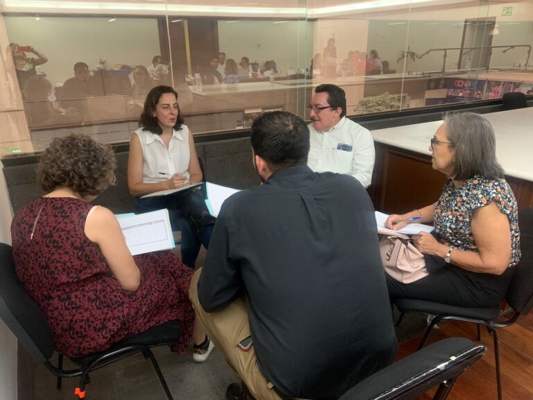 Mesa 4. Articulación de salud y Educación. Fotografía de Izquierda a derecha Valeria Luna ( COAMEX ), Alicia Peña (INP), Genaro Burgos / SEGEY, Guadalupe Trujillo ( IEBEM), Raúl Hernández ( Secretaría de Educación y Cultura Sonora)